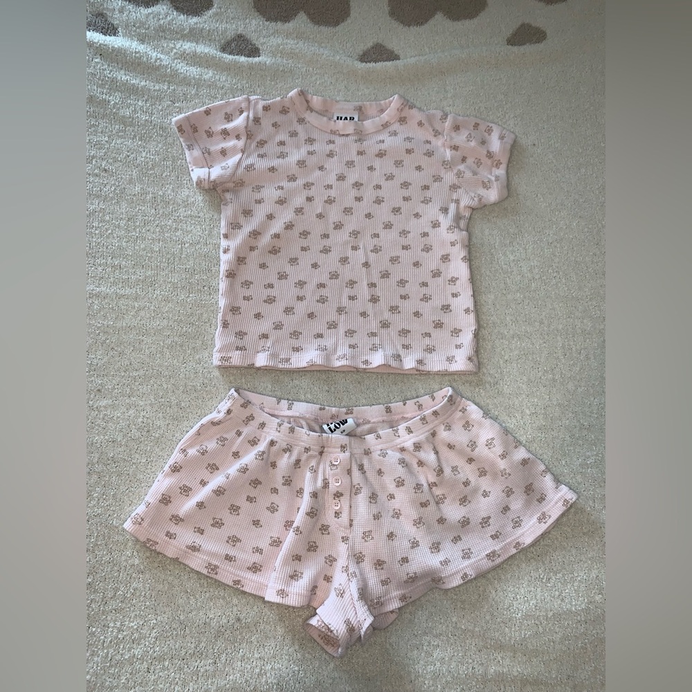 Harlow Pink Pajama Set with Brown Teddy Print